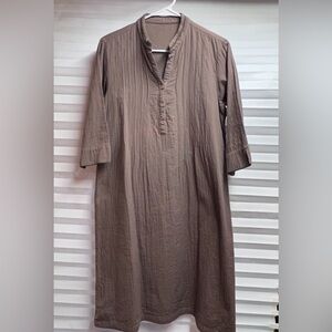 Brown Long Sleeve Tunic Dress , Cotton, M